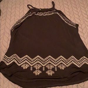 Black embroidered front tank top